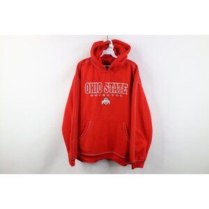 Vintage Mens XL Distressed Spell Out Ohio State University Hoodie Sweatshirt Red